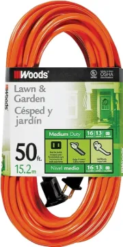 Woods 0723 Extension Cord, 16 AWG Cable, 50 ft L, 13 A, 125 V, Orange Jacket