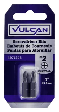 Vulcan Screwdriver Bit, No 2, Phillips, 1/4 In Hex Shank, 1 In L, S2 Chrome Molybdenum Steel, Chrome