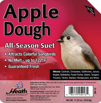 HEATH DD-13 All-Season Suet Cake, Apple Dough Flavor, 11.25 oz Package