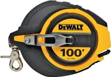 DeWALT DWHT34036L Tape Measure, 100 ft L Blade, 3/8 in W Blade, Steel Blade, ABS Case, Black/Yellow