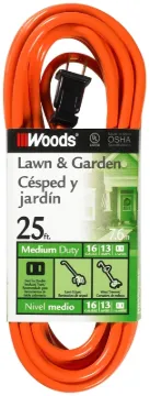 Woods 0722 Extension Cord, 16 AWG Cable, 25 ft L, 13 A, 125 V, Orange Jacket