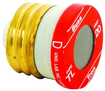 Bussmann TL-20 Time-Delay Plug Fuse, 20 A, 125 V, 10 kA Interrupt, Plastic Body, Low-Voltage Fuse