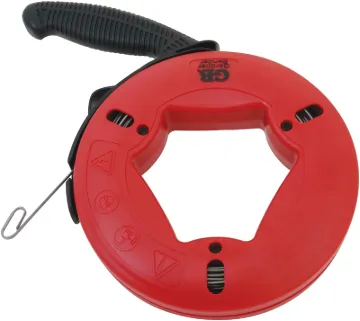 GB UpperHand FTS-65R Fish Tape, 1/8 in Tape, 65 ft L Tape, Carbon Steel Tape, Red Case