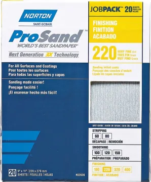 NORTON ProSand 07660768167 Sanding Sheet, 11 in L, 9 in W, Very Fine, 220 Grit, Aluminum Oxide Abras
