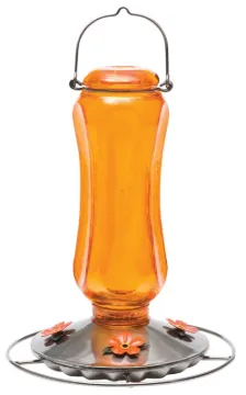 Perky-Pet 8135-2 Oriole Feeder, Carnival Glass Vintage, 16 oz, 4-Port/Perch, Glass, Orange, 11-3/4 i