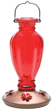 Perky-Pet 8133-2 Hummingbird Feeder, Daisy Vase Vintage, 18 oz, 4-Port/Perch, Glass, Red, 12.7 in H