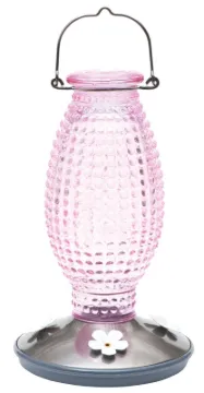 Perky-Pet 8131-2 Hummingbird Feeder, Hobnail Vintage, 16 oz, 4-Port/Perch, Glass, Pale Cranberry, 10