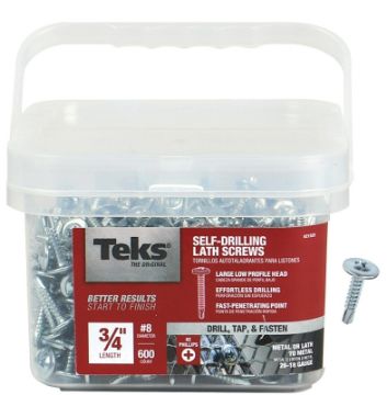 Teks 21525 Lath Screw, #8 Thread, Truss Head, Phillips Drive, Drill Point, Steel, Zinc