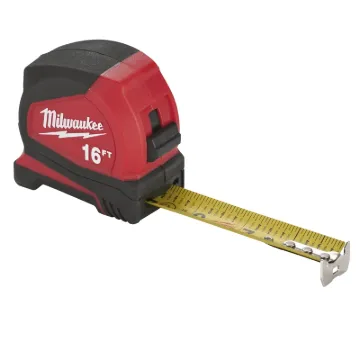 Milwaukee 48-22-6616 Tape Measure, 16 ft L Blade, 1.6 in W Blade, Steel Blade, ABS Case, Black/Red C