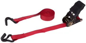 ProSource FH64057 Tie-Down, 1 in W, 14 ft L, Polyester Webbing, Metal Ratchet, Red, 500 lb, Steel En