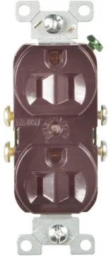 Eaton Wiring Devices CR15B Duplex Receptacle, 2-Pole, 15 A, 125 V, Side Wiring, NEMA: 5-15R, Brown