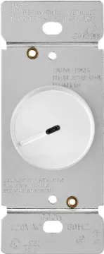 Eaton Wiring Devices RI06PL-W-K Rotary Dimmer, 120 V, 600 W, Halogen, Incandescent Lamp, 3-Way, Whit