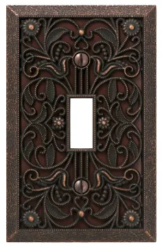 Amerelle Filigree 65TDB Wallplate, 4-1/2 in L, 2-13/16 in W, 1-Gang, Metal, Aged Bronze