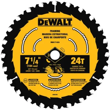 DeWALT DWA171424B10 Circular Saw Blade, 7-1/4 in Dia, 5/8 in Arbor, 24 -Teeth, Tungsten Carbide Cutt