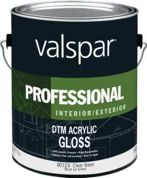 Valspar 80123 DTM Acrylic Topcoat, Gloss, Clear, 1 gal, Pail