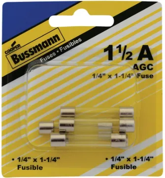 Bussmann BP/AGC-1-1/2-RP Tube Fuse, 250 V, 1.5 A, 10 kA at 125 VAC, 100 A at 250 VAC Interrupt