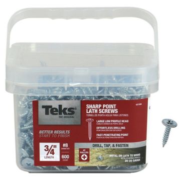 Teks 21506 Lath Screw, #8 Thread, Truss Head, Phillips Drive, Sharp Point, Steel, Zinc