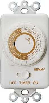 Woods 59745 Mechanical Timer, 20 A, 125 V, 2500 W, 24 hr Time Setting, 24 On/Off Cycles Per Day Cycl