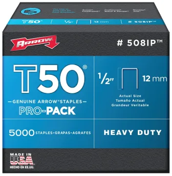 Arrow T50 Series 508IP Flat Crown Staple, 3/8 in W Crown, 1/2 in L Leg, Pro-Pack