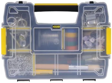 STANLEY STST14021 Tool Storage Organizer, 8-1/2 in W, 2.9 in H, 10 -Drawer, Plastic, Black/Clear Yel
