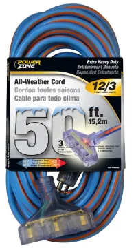 PowerZone ORC630830 Extension Cord, 12 AWG Cable, 50 ft L, 15 A, 125 V, Blue/Orange Jacket