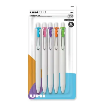 uniONE Gel Pen, Retractable, Medium 0.7 mm, Fashion Ink-Color Assortment, White Barrel, 5/Pack
