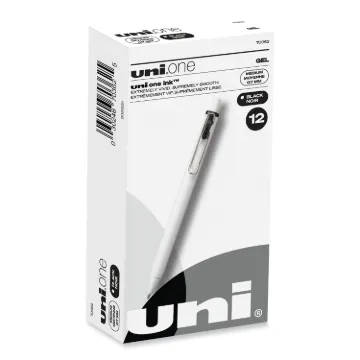 uniONE Gel Pen, Retractable, Medium 0.7 mm, Black Ink, White Barrel, Dozen