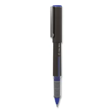 Roller Ball Pen, Stick, Fine 0.5 mm, Blue Ink, Black Barrel, 3/Pack