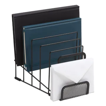 Metal Incline Sorter with Wire Mesh Mobile Device Holder, 6 Sections, 7.48 x 8.77 x 7.55, Matte Blac