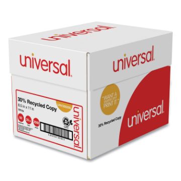 30% Recycled Copy Paper, 92 Bright, 20 lb Bond Weight, 8.5 x 11, White, 500 Sheets/Ream, 5 Reams/Car