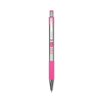 F-301 Ballpoint Pen, Retractable, Fine 0.7 mm, Black Ink, Stainless Steel/Pink Barrel