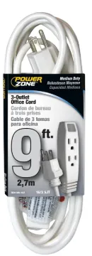 PowerZone OR890609 Extension Cord, 16 AWG Cable, 9 ft L, 13 A, 125 V, White Jacket