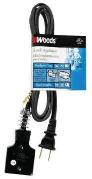 CCI 0290 Extension Cord, 6 ft L, 15 A, 125 V, Black Jacket