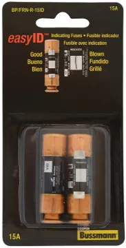 Bussmann BP/FRN-R-15ID Time-Delay Fuse, 15 A, 250 V, Cartridge Fuse