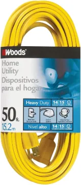 Woods 0835 Extension Cord, 14 AWG Cable, 50 ft L, 15 A, 125 V, Yellow Jacket