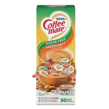 Liquid Coffee Creamer, Sugar Free Hazelnut, 0.38 oz Mini Cups, 50/Box, 4 Boxes/Carton
