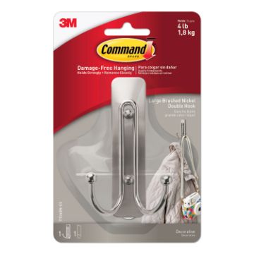 Command 17036BN-ES Large Double Hook, 4 lb, 1-Hook, Metal/Plastic, Gray, Brushed Nickel, 2, Pack