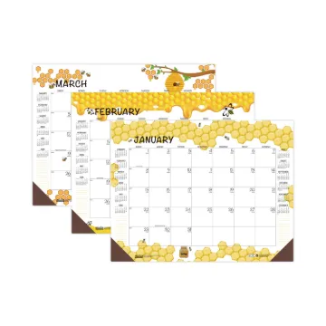 Recycled Honeycomb Desk Pad Calendar, 18.5 x 13, White/Multicolor Sheets, Brown Corners, 12-Month (J