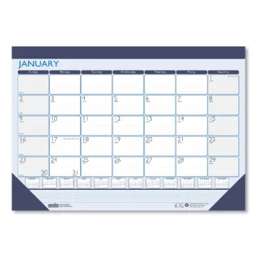 Recycled Contempo Desk Pad Calendar, 18.5 x 13, White/Blue Sheets, Black Binding, Black Corners, 12-