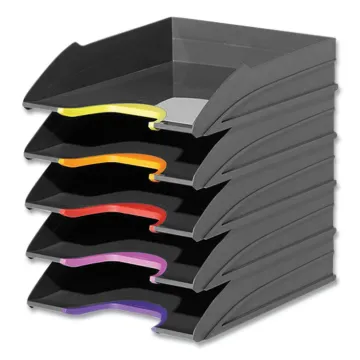 VARICOLOR 5-Compartment Stackable Plastic Letter Tray Set, Letter to Folio Size Files, 10.39 x 13.23