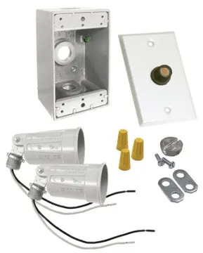 HUBBELL 5883-6 Floodlight Kit, Dusk-to-Dawn, Metal, White, For: 2-Lampholders, Box, Cover and Photoc