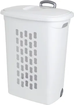 Sterilite 12228003 Wheeled Hamper, 2 bu Capacity, Plastic Bag, White, 12.8 in W, 19.6 in H, 28.2 in