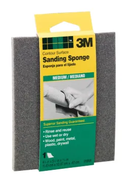 3M 918 Sanding Sponge, 5-1/2 in L, 4-1/2 in W, 80 Grit, Medium
