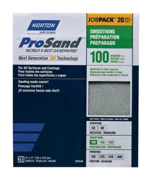 NORTON ProSand 07660768173 Sanding Sheet, 11 in L, 9 in W, Medium, 100 Grit, Aluminum Oxide Abrasive