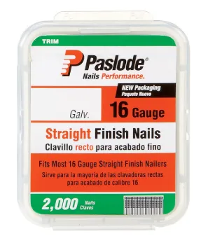 Paslode 650282 Finish Nail, 1-1/4 in L, 16 ga Gauge, Steel, Galvanized, Flat Head, Smooth Shank, 200