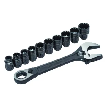 Crescent CPTAW8 Adjustable Wrench and Spline Socket Set, 1 in Jaw, Steel, Black Phosphate