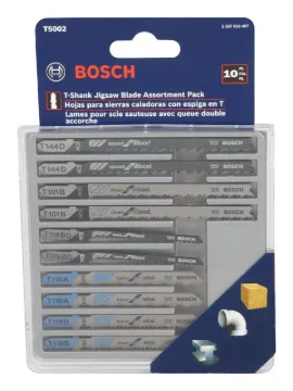 Bosch T5002 Jig Saw Blade Set, 10 -Piece, T-Shank, Steel