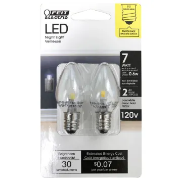 Feit Electric BPC7/LED LED Lamp, <1 W, Candelabra E12 Lamp Base, C7 Lamp, White Light, 3500 K Color