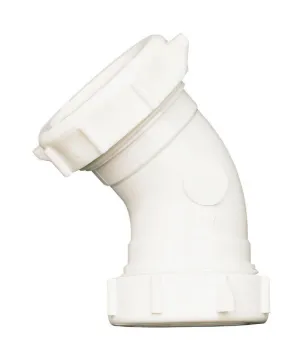 Plumb Pak PP55-7W Drain Pipe Elbow, 1-1/2 in, Slip-Joint, PVC, White
