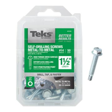Teks 21352 Screw, #14 Thread, 1-1/2 in L, Coarse Thread, Hexagonal Head, Hex Drive, Self Drill Point